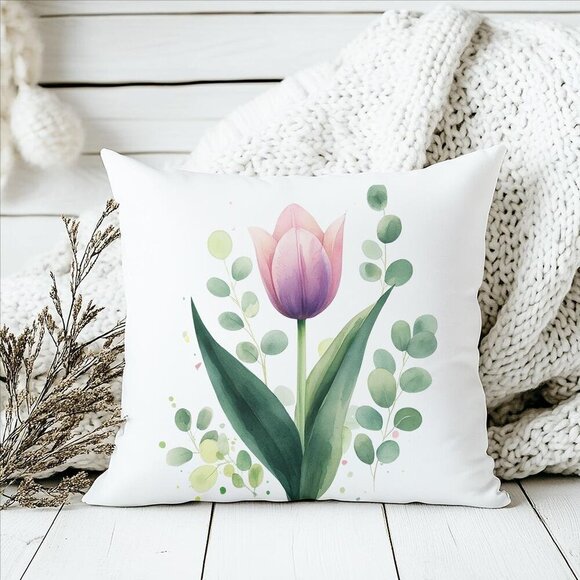 Modern Floral Square Pillow Cover: Soft Cushion for Living Room, Spring Decor - Picture 4 of 6